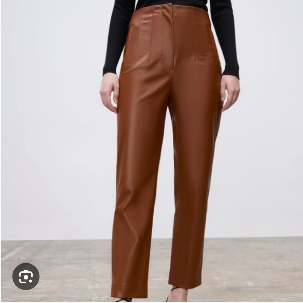 Zara high rise faux leather pants brown size XS